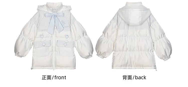Alice in Wonderland Alice Tweed Patchwork White Hooded Down Jacket