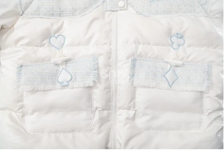Alice in Wonderland Alice Tweed Patchwork White Hooded Down Jacket