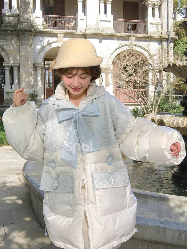 Alice in Wonderland Alice Tweed Patchwork White Hooded Down Jacket