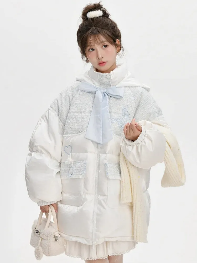 Alice in Wonderland Alice Tweed Patchwork White Hooded Down Jacket