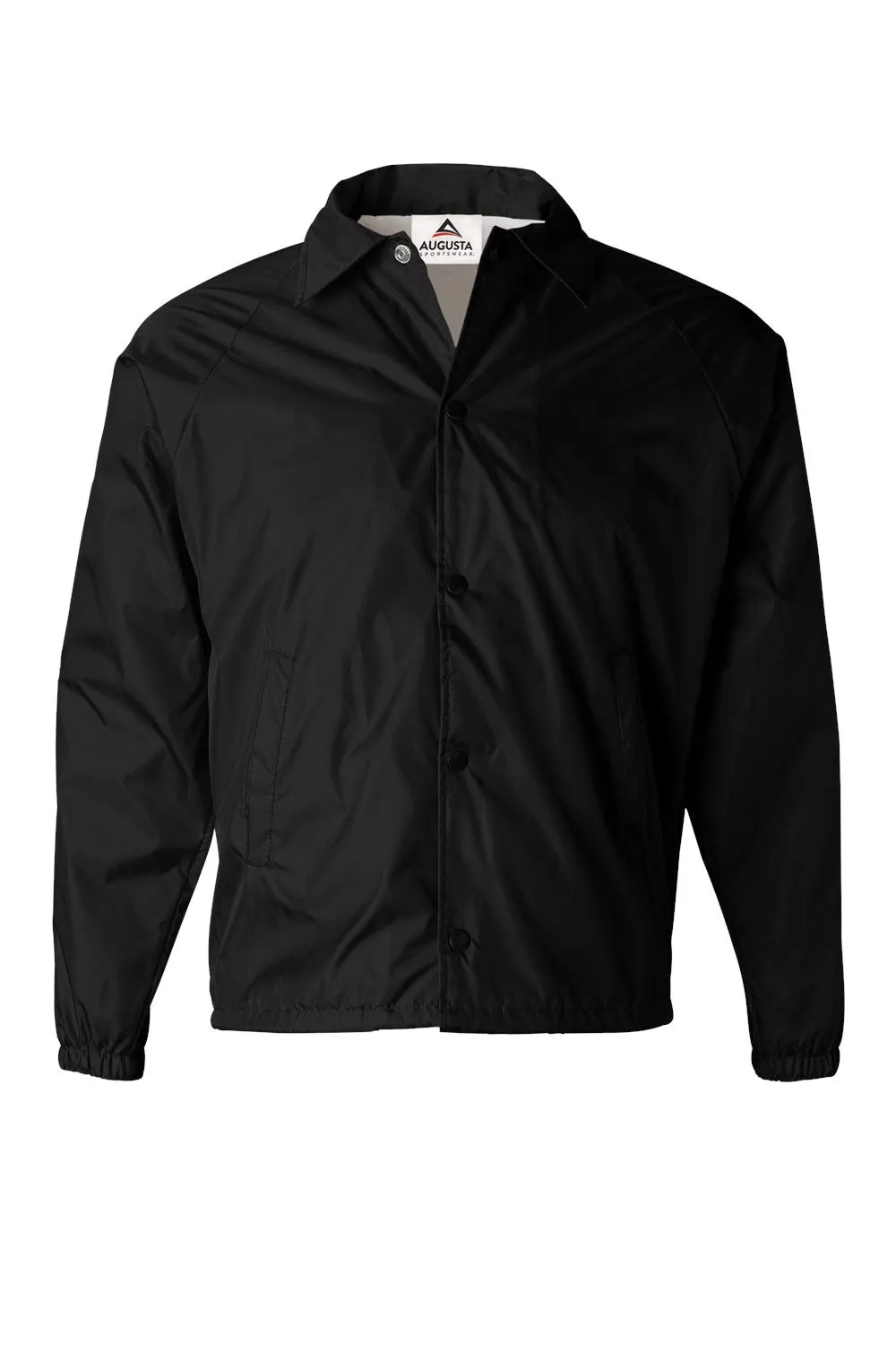 Augusta Sportswear Mens Water Resistant Snap Down Coaches Jacket - Black