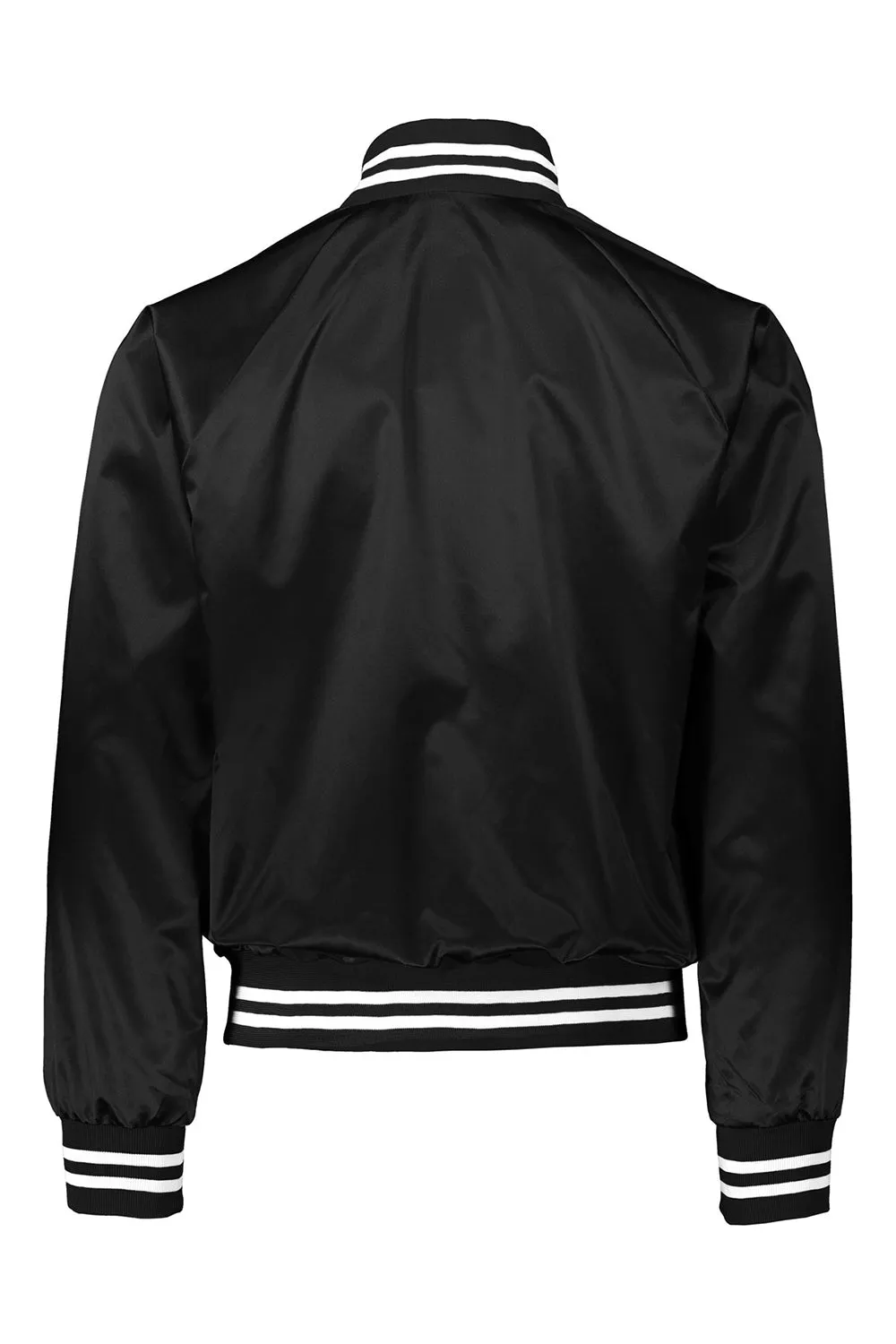 Augusta Sportswear Mens Water Resistant Snap Front Satin Baseball Jacket w/ Striped Trim - Black/White