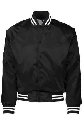 Augusta Sportswear Mens Water Resistant Snap Front Satin Baseball Jacket w/ Striped Trim - Black/White