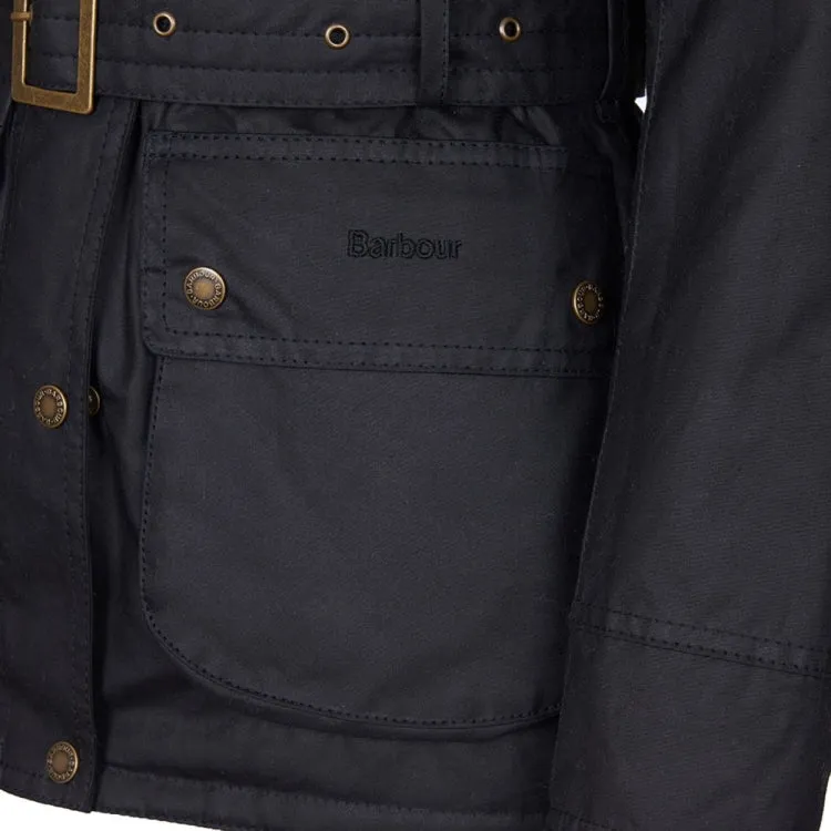 Barbour Ladies Montgomery Wax Jacket - Black-Green Pink Check