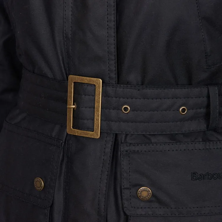 Barbour Ladies Montgomery Wax Jacket - Black-Green Pink Check
