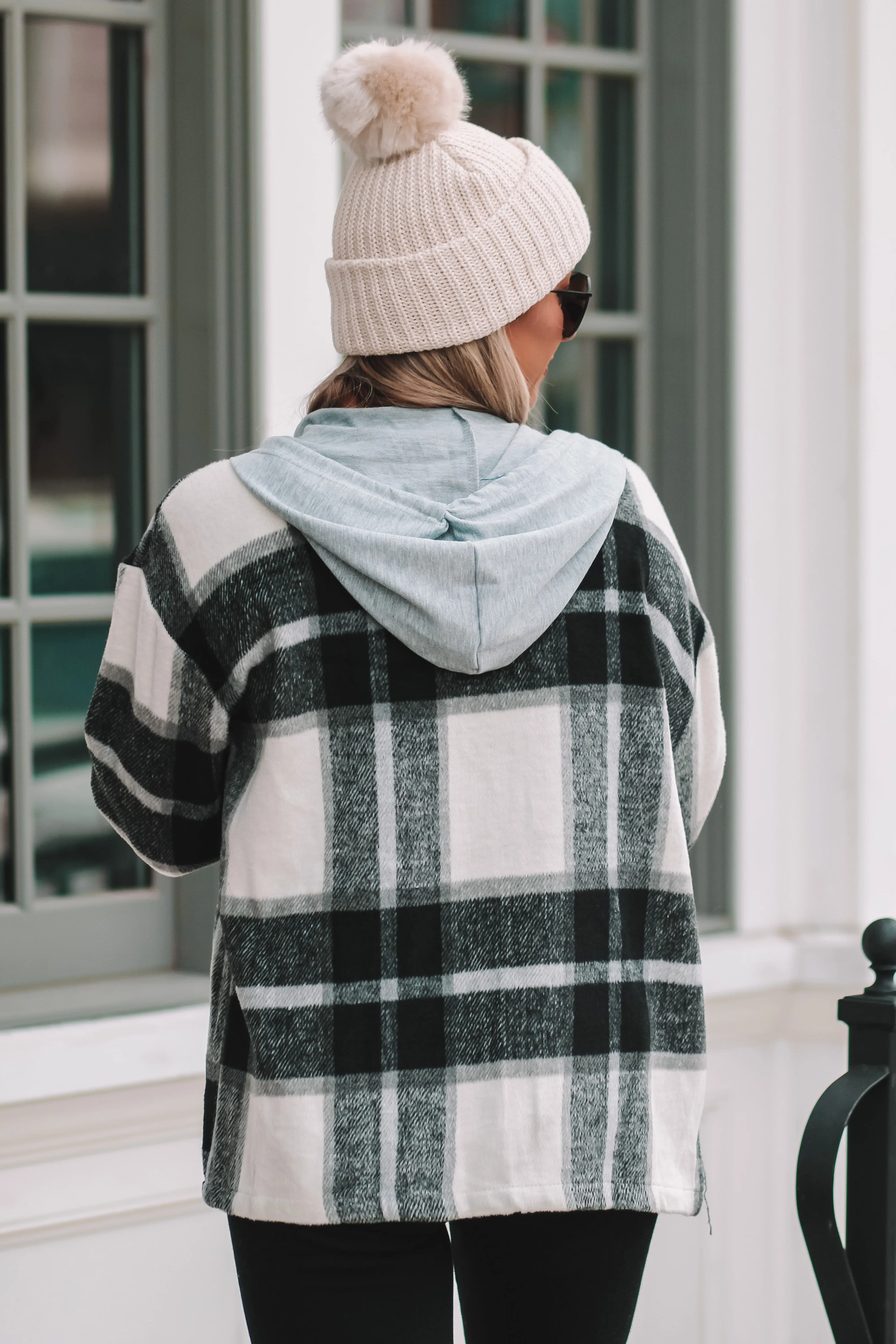 Black & Ivory Plaid Hooded Flannel