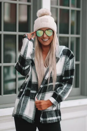 Black & Ivory Plaid Hooded Flannel
