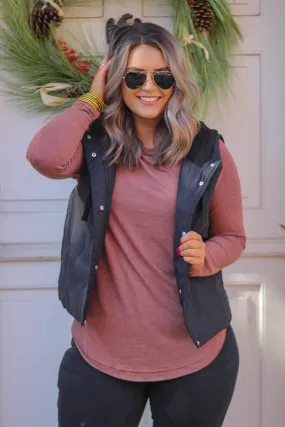 Black Quilted Hooded Vest