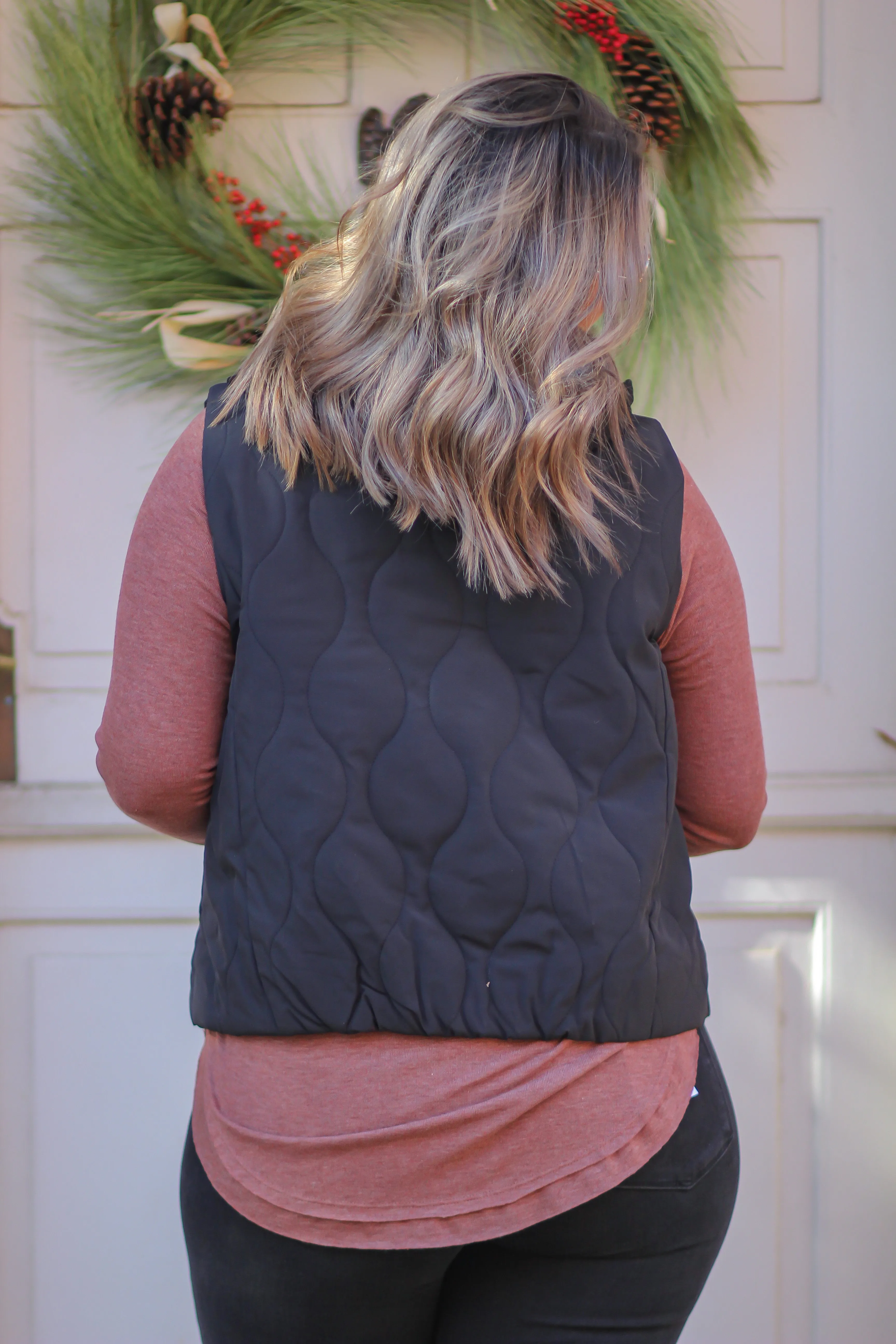 Black Quilted Hooded Vest