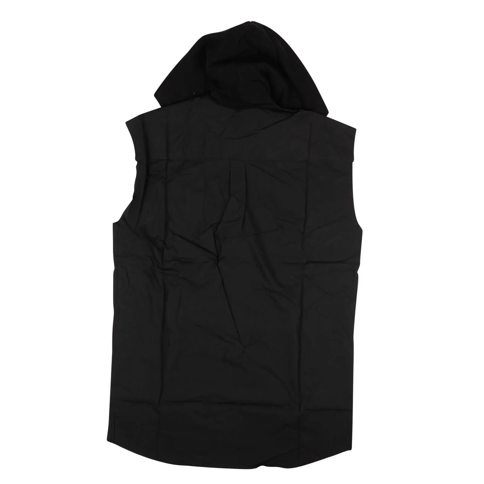 Black Sleeveless Hooded Patches Shirt