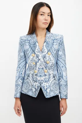 Blue & White Paisley Classic 6 Button Blazer