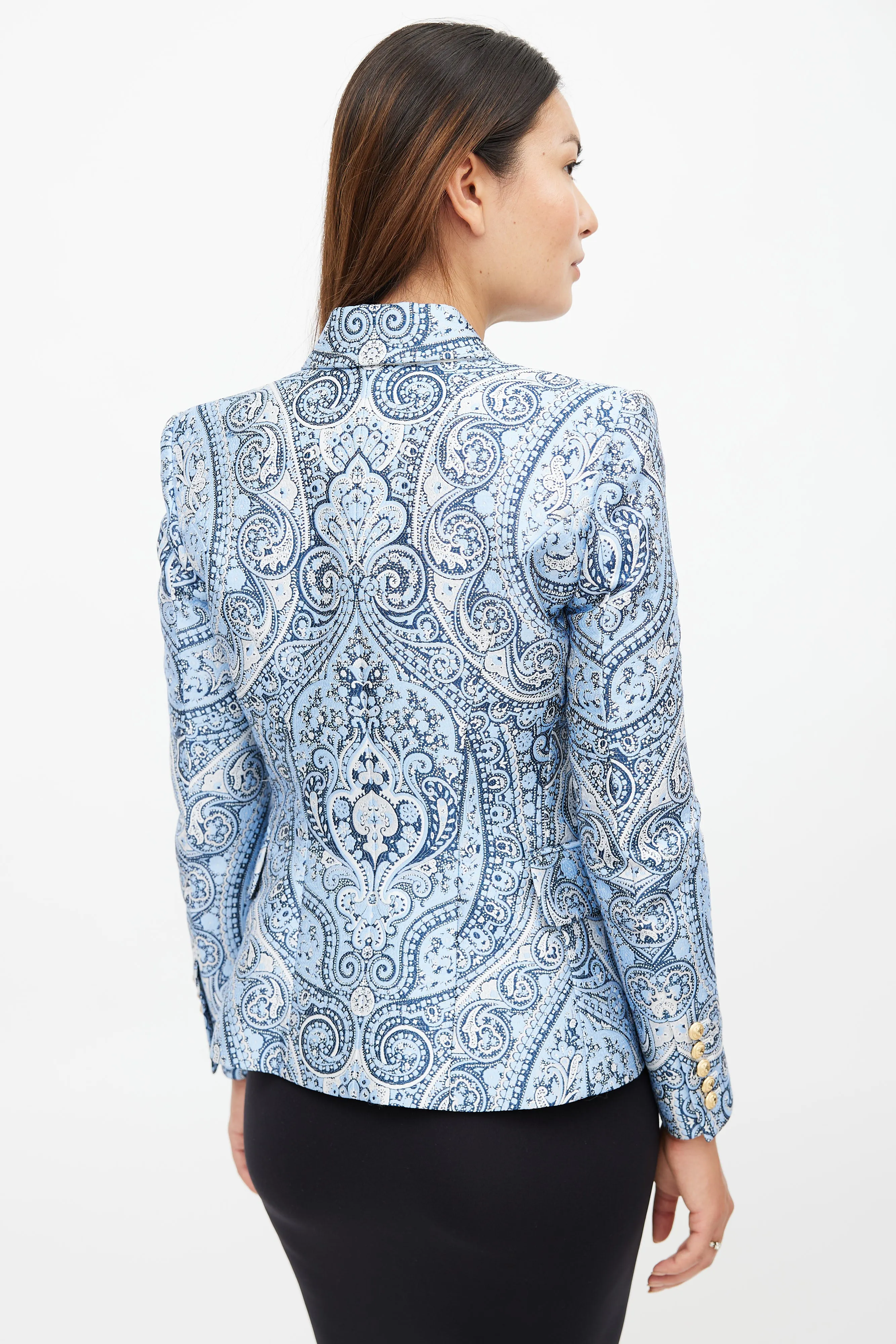 Blue & White Paisley Classic 6 Button Blazer
