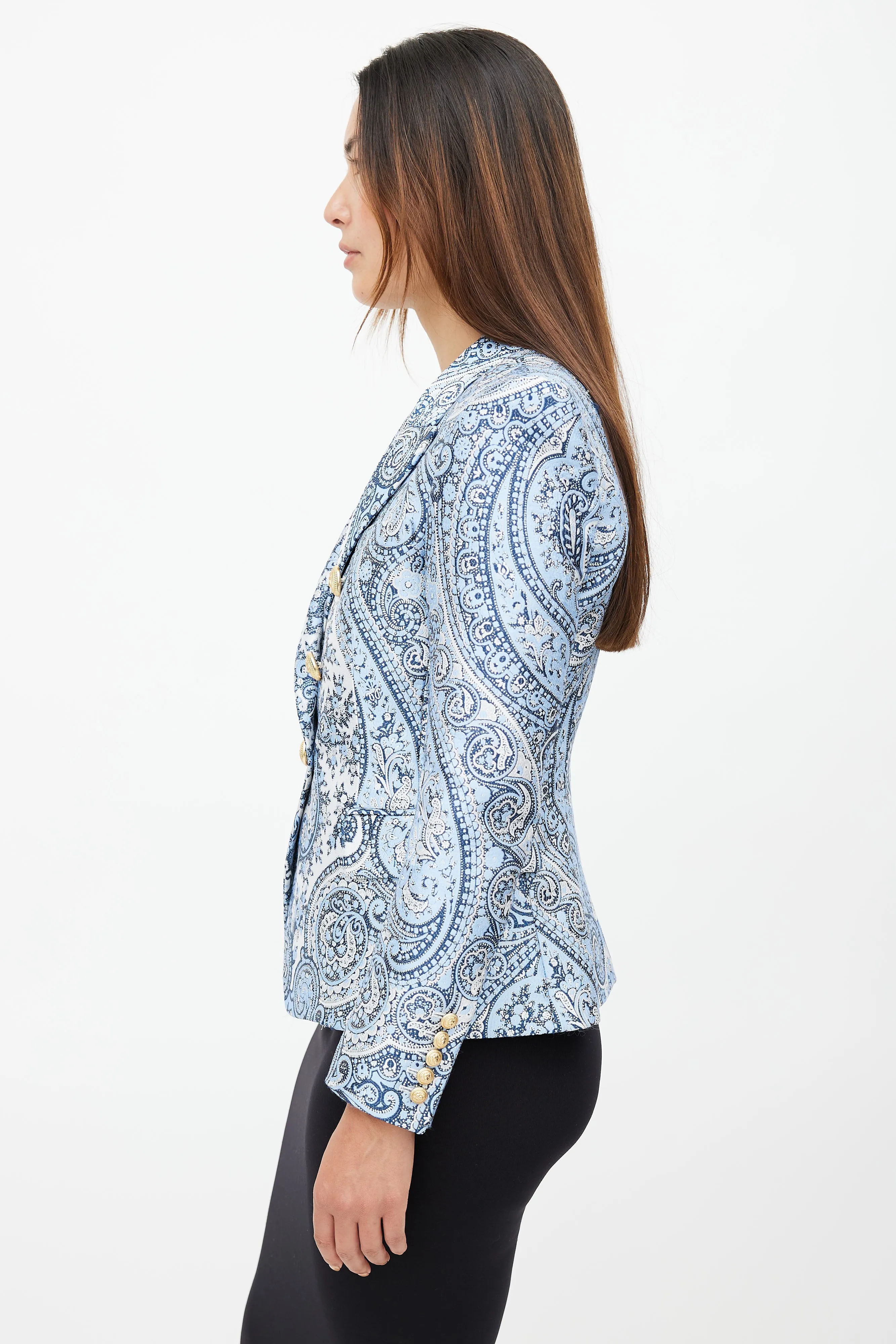 Blue & White Paisley Classic 6 Button Blazer