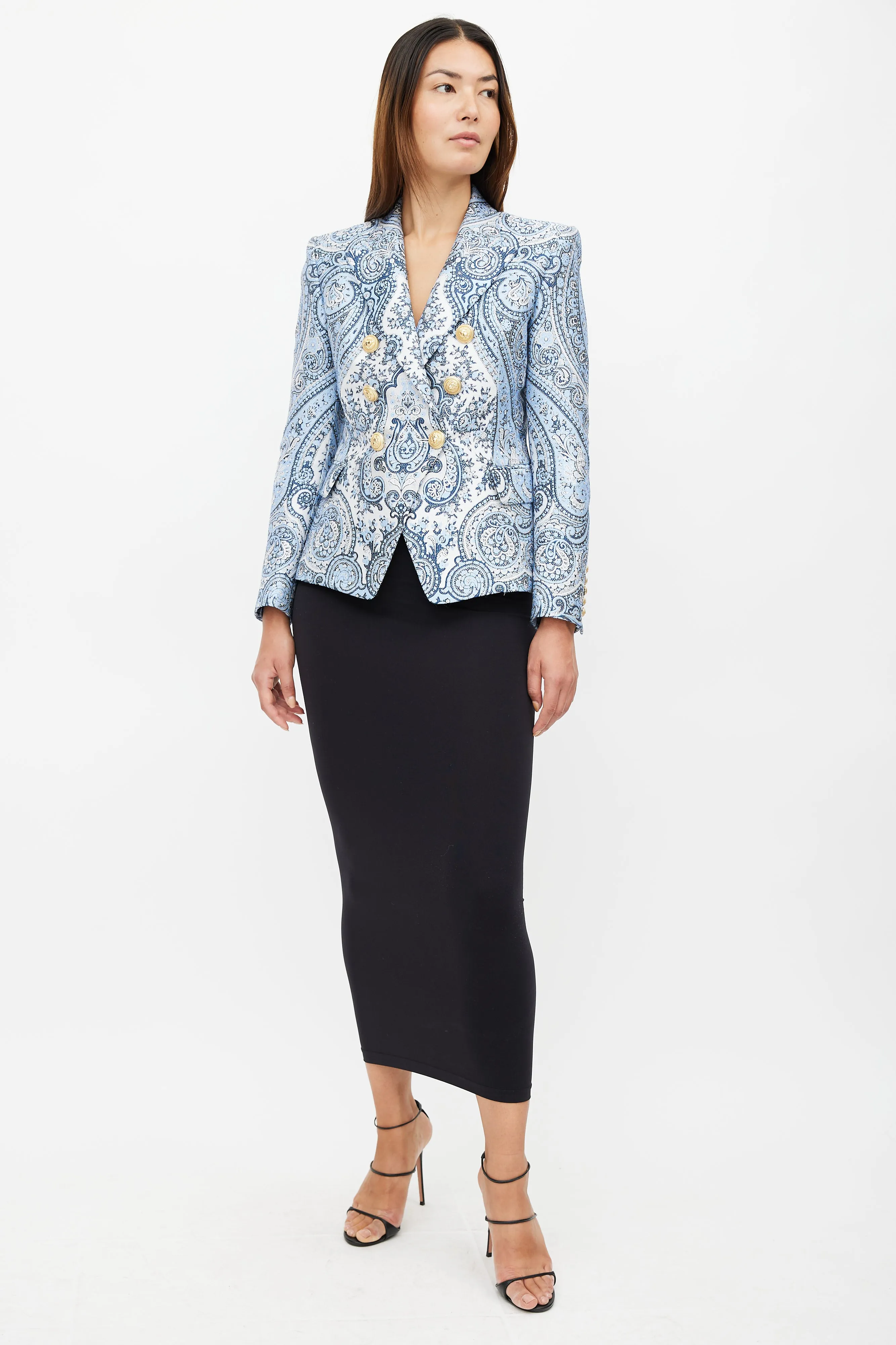 Blue & White Paisley Classic 6 Button Blazer