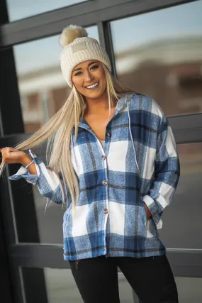 Deep Indigo Plaid Hooded Flannel