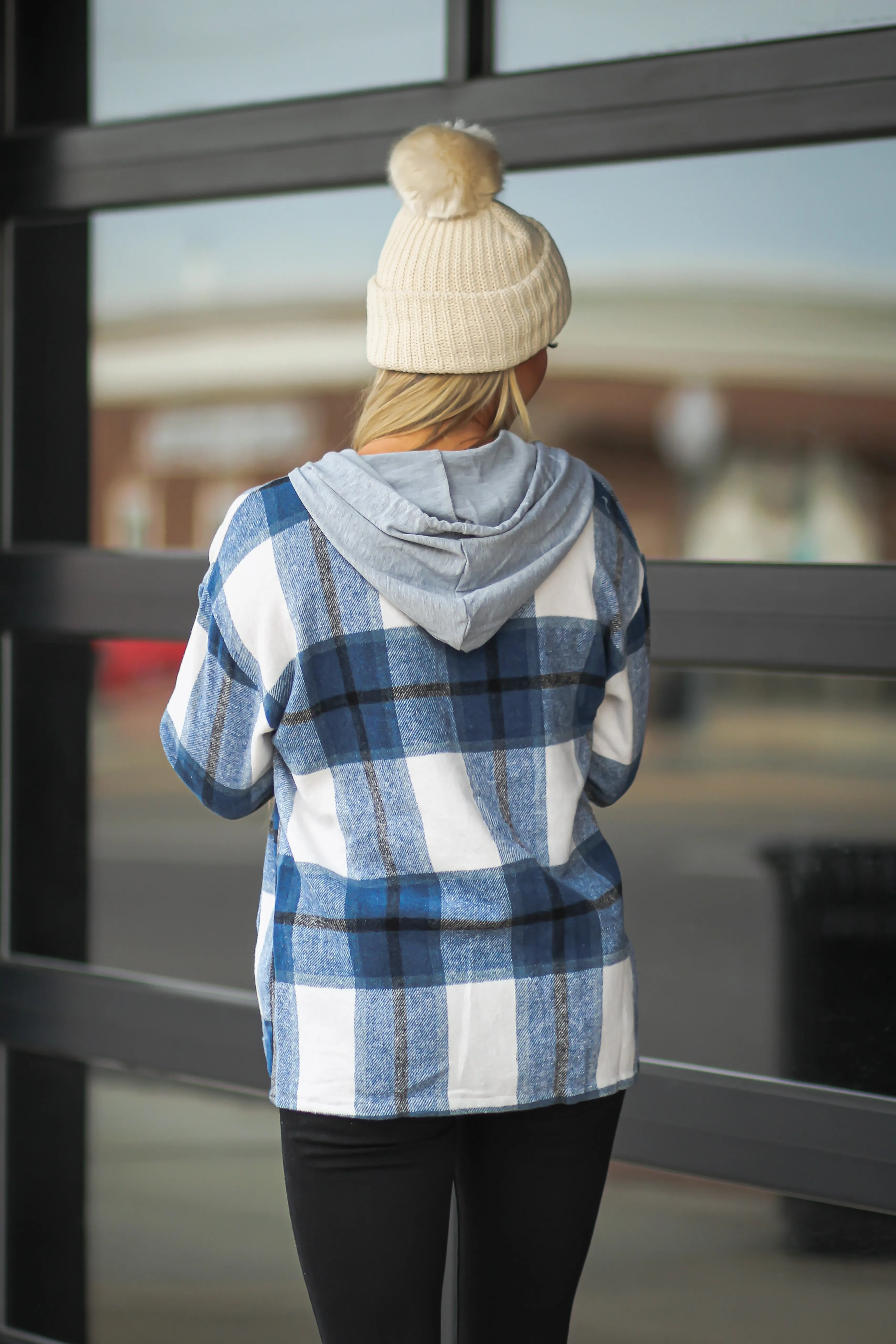 Deep Indigo Plaid Hooded Flannel