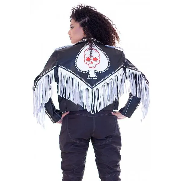 Devil Fringe Studded version of cropped biker Leather jacket 116