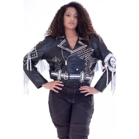 Devil Fringe Studded version of cropped biker Leather jacket 116