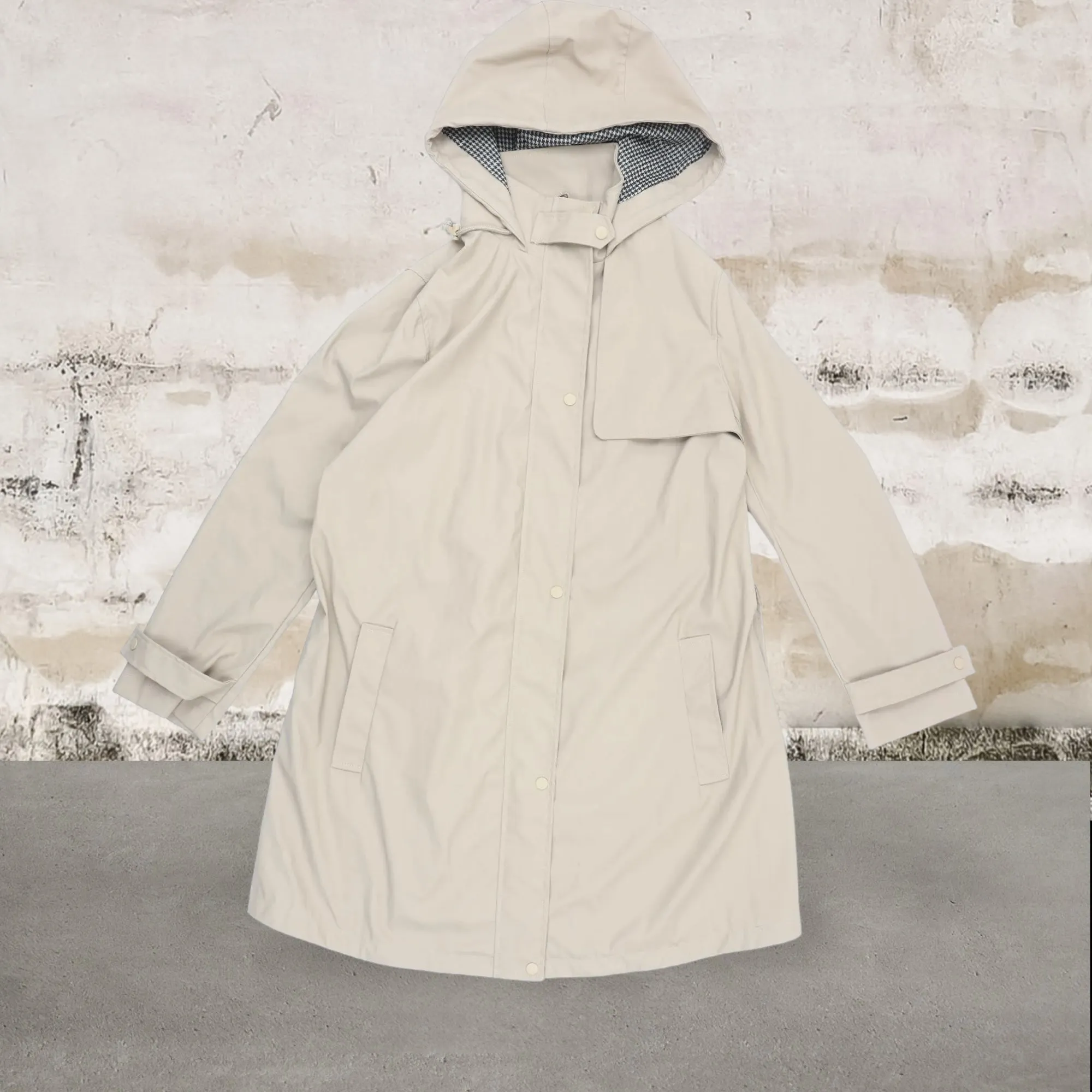 DP Maternity Beige Hooded Raincoat Mac Belted Jacket - Size Maternity UK 16