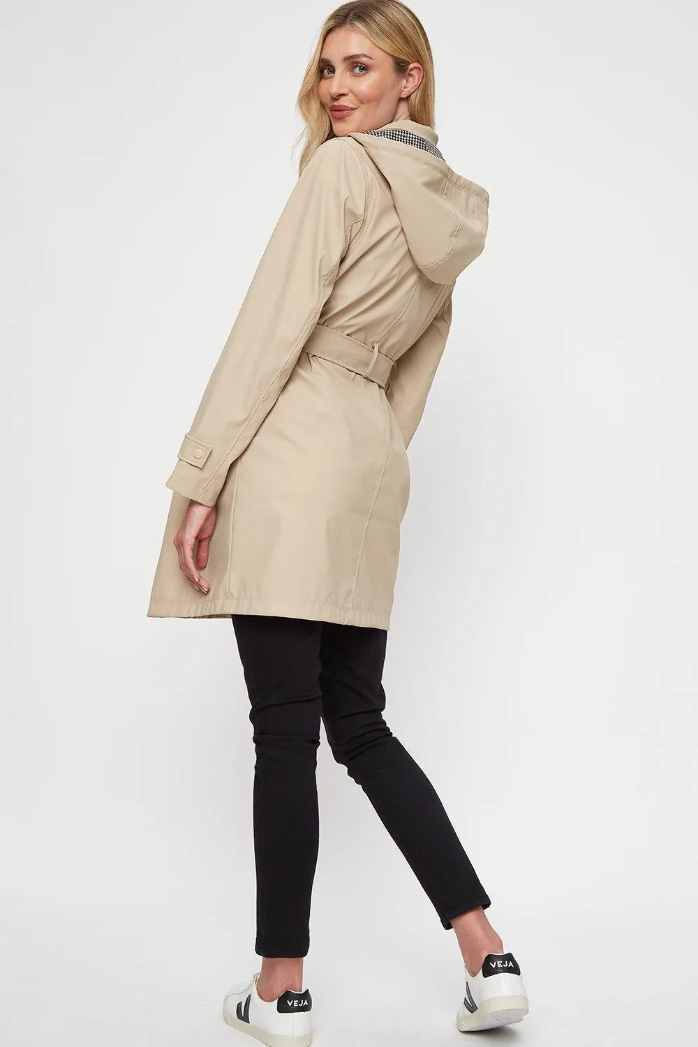 DP Maternity Beige Hooded Raincoat Mac Belted Jacket - Size Maternity UK 16