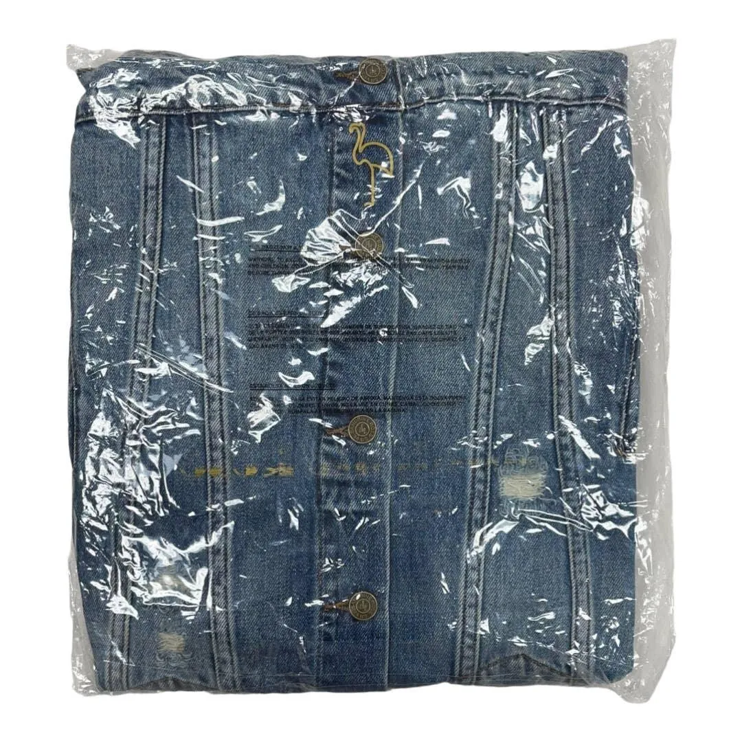 Free People x Sandrine Rose Boys Don’t Cry Embroidered Distressed Denim Jean Jacket New Large