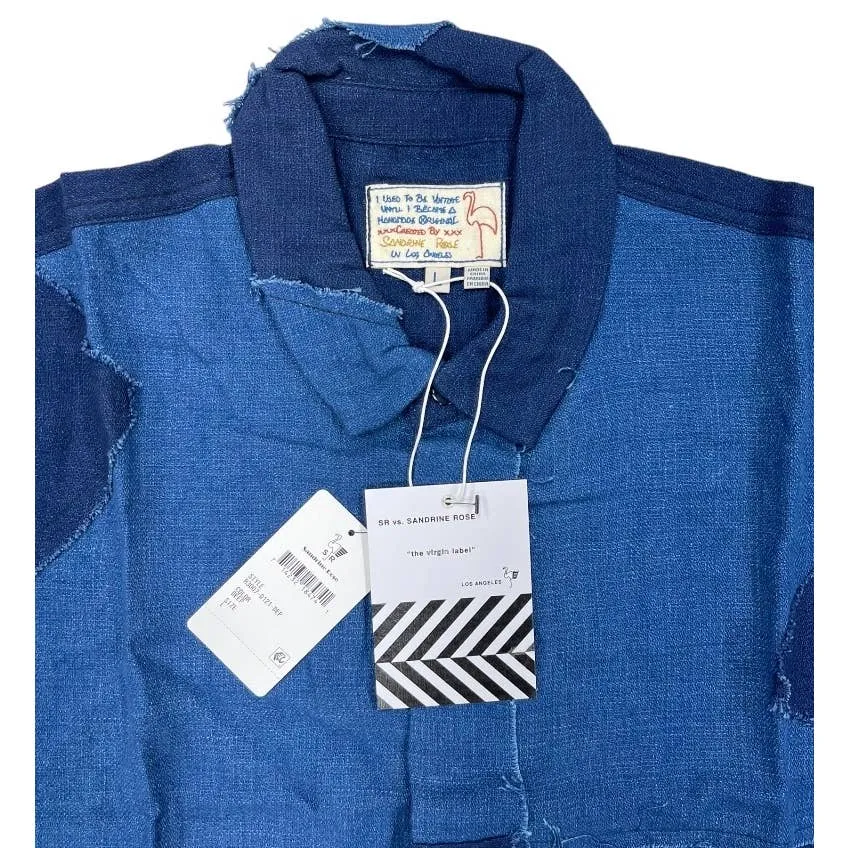 Free People x Sandrine Rose Patchwork Blouse Patchwork Denim Blue Size L