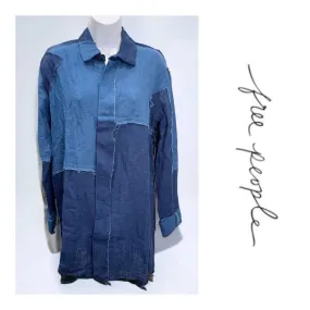 Free People x Sandrine Rose Patchwork Blouse Patchwork Denim Blue Size S