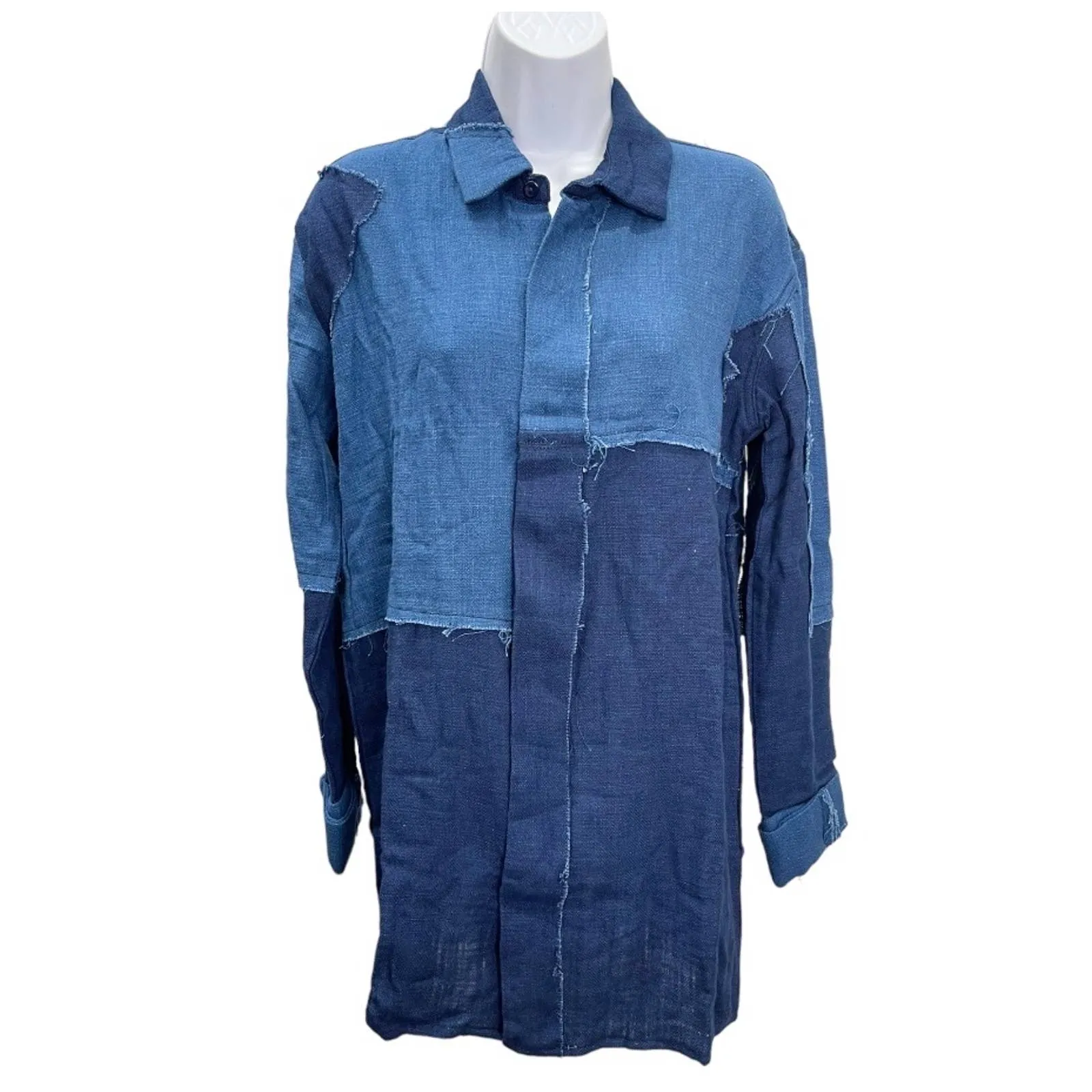 Free People x Sandrine Rose Patchwork Blouse Patchwork Denim Blue Size S