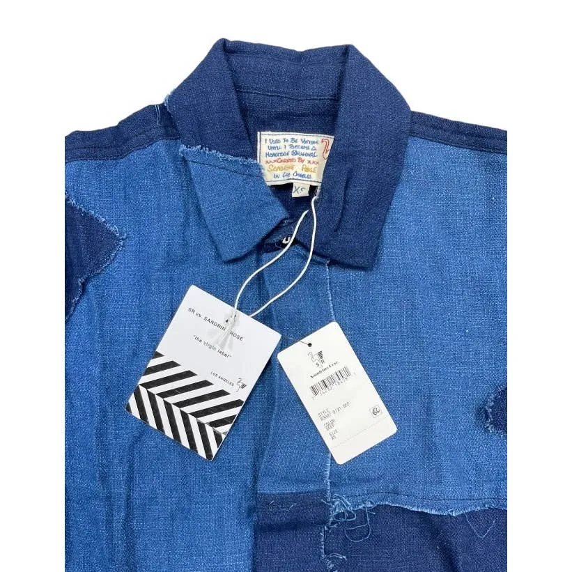 Free People x Sandrine Rose Patchwork Blouse Patchwork Denim Blue Size XS