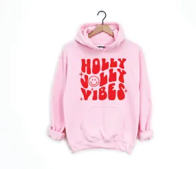 Holly Jolly Vibes | Adult Pink Hooded Sweatshirt