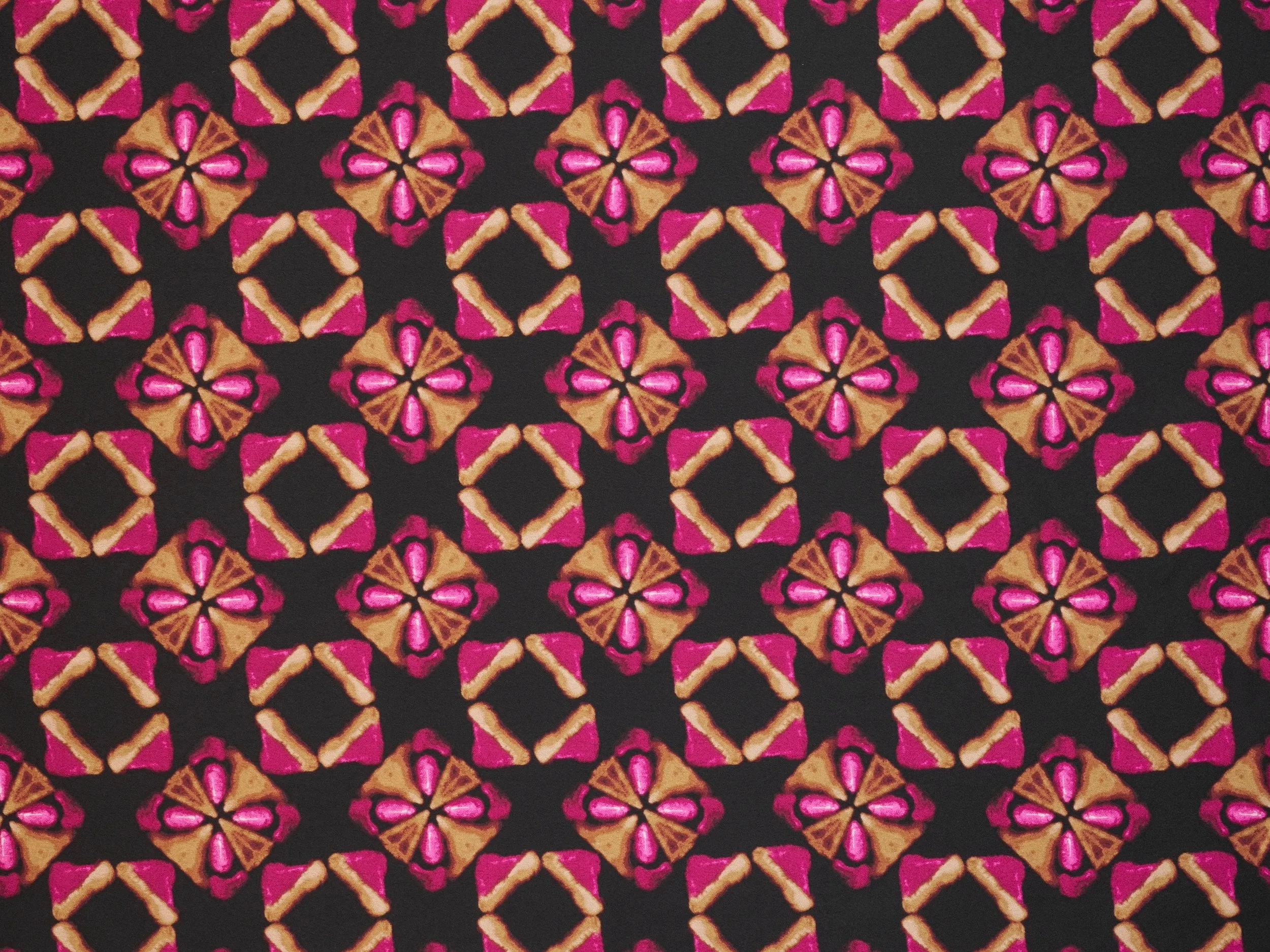 Hot pink gold and black jewels  silky  satin by the yard - Lightweight  satin  fabric -
