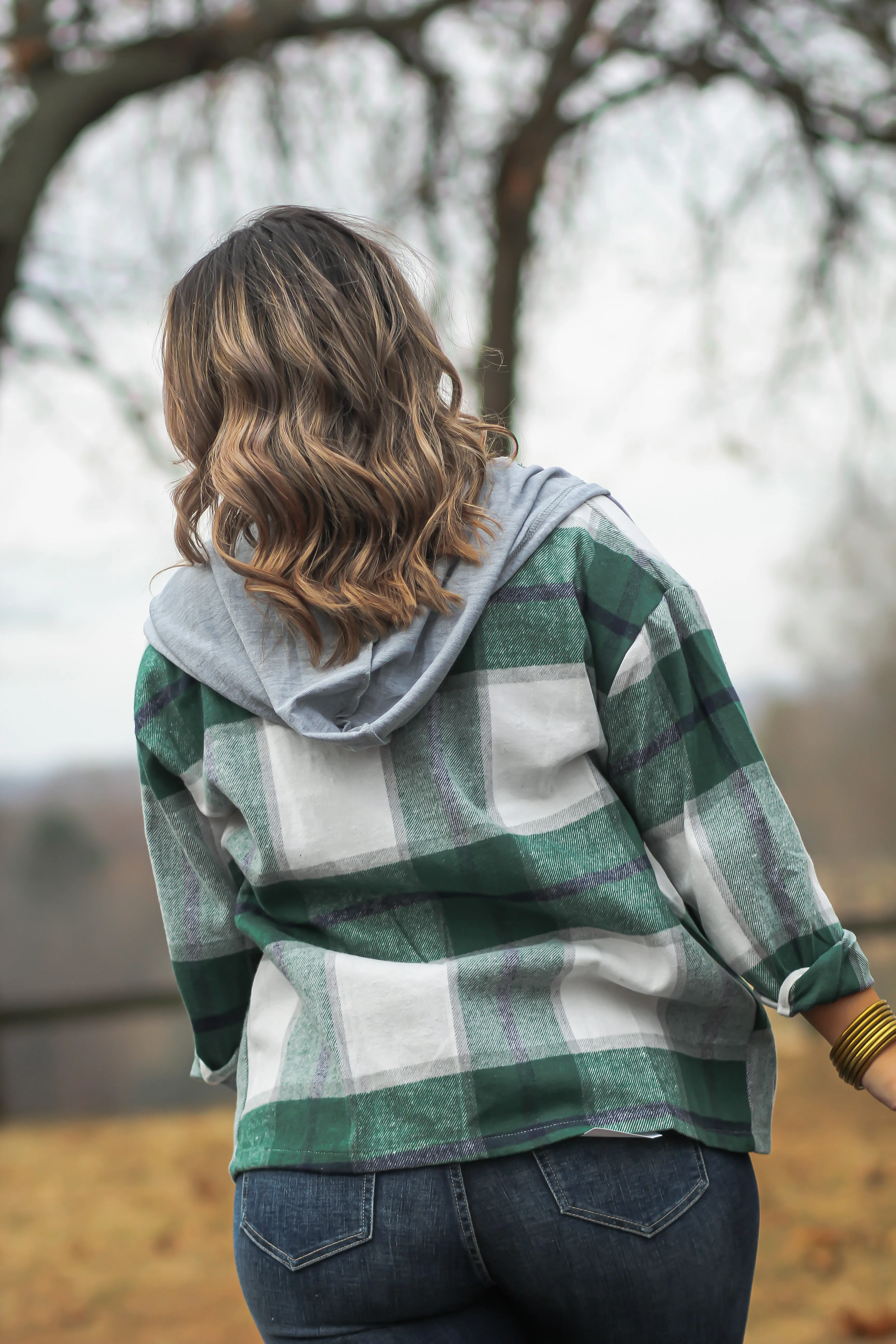 Hunter Green & Ivory Plaid Hooded Flannel