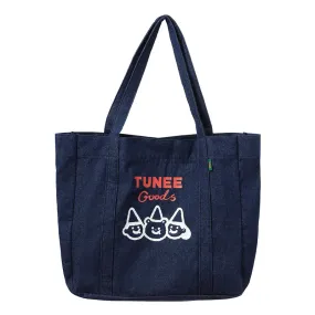 Kawaii Cartoon Bear Print Denim Shoulder Bag