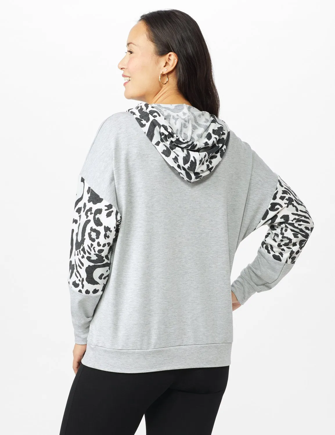 Leopard Trim Mix Media Hoodie