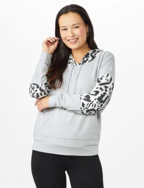 Leopard Trim Mix Media Hoodie