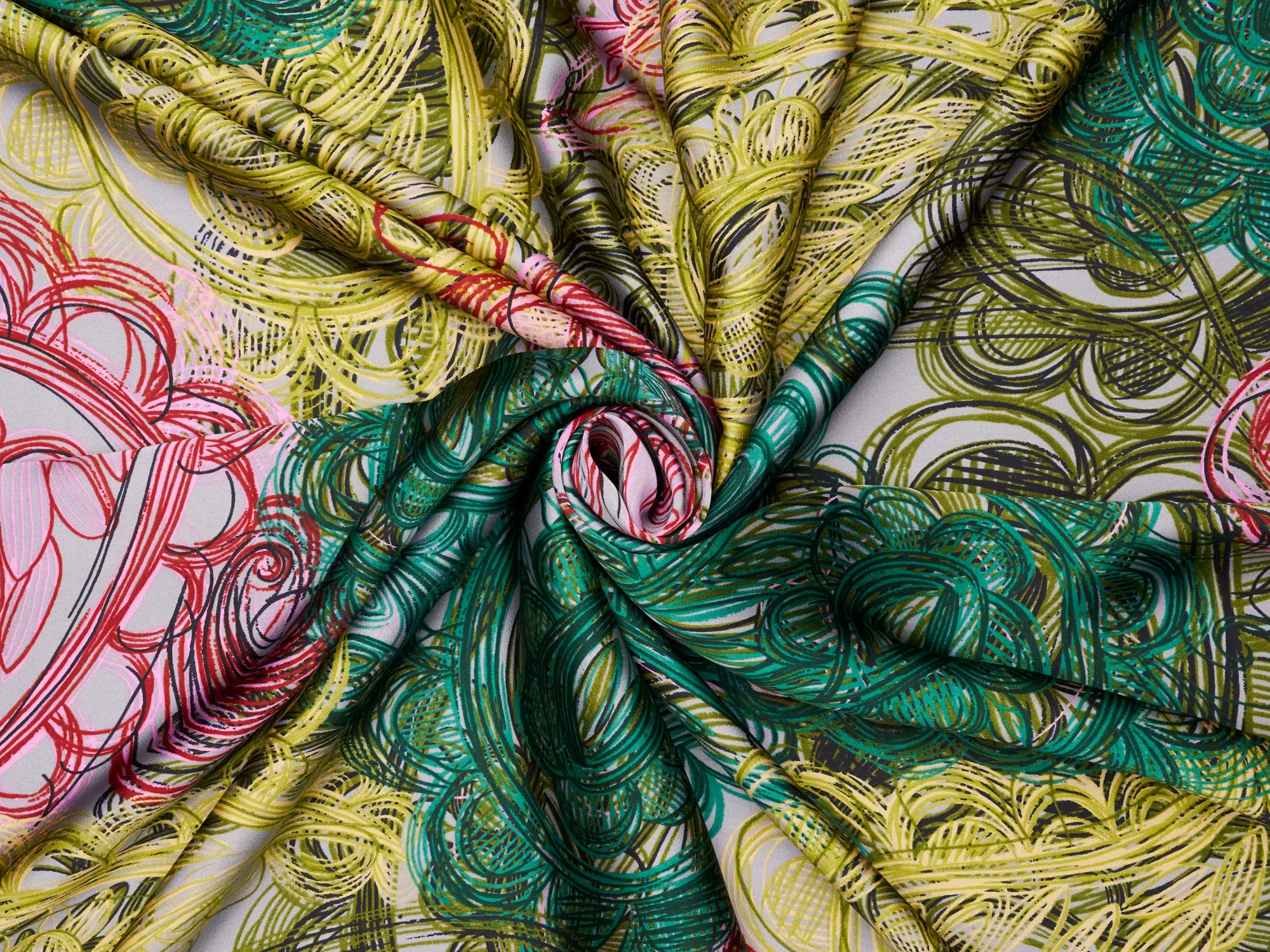 Lightweight  satin  fabric - Pink green  paisley print