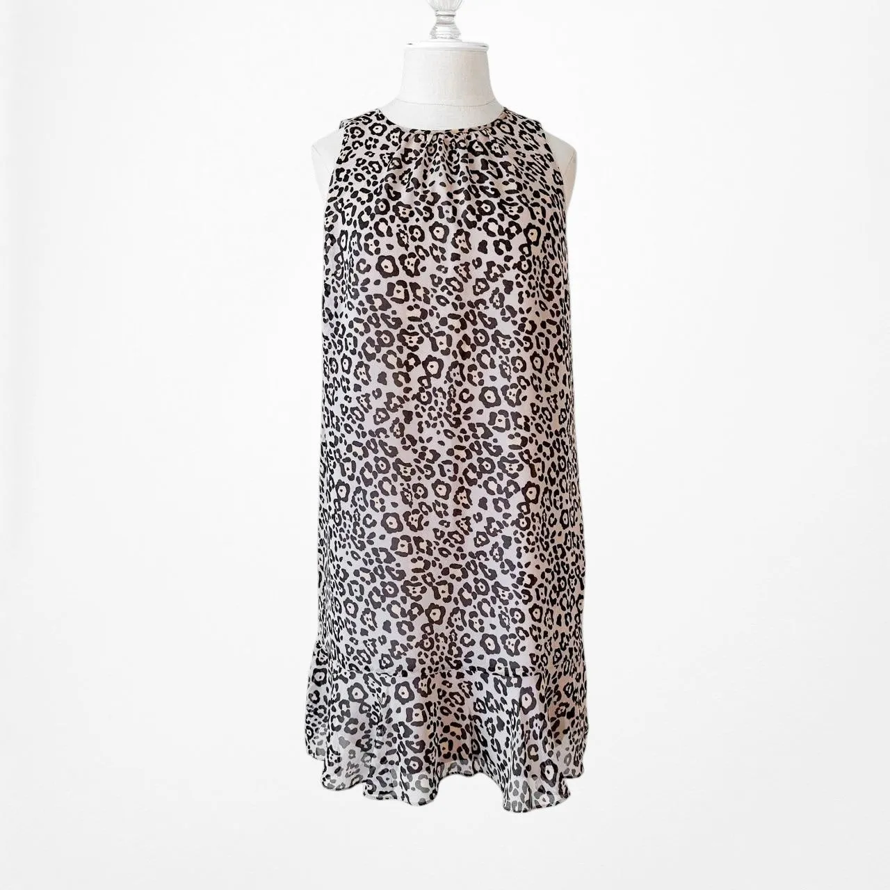 Loft Leopard Animal Print Sleeveless Ruffled Knee Length Tunic Dress Size S/M