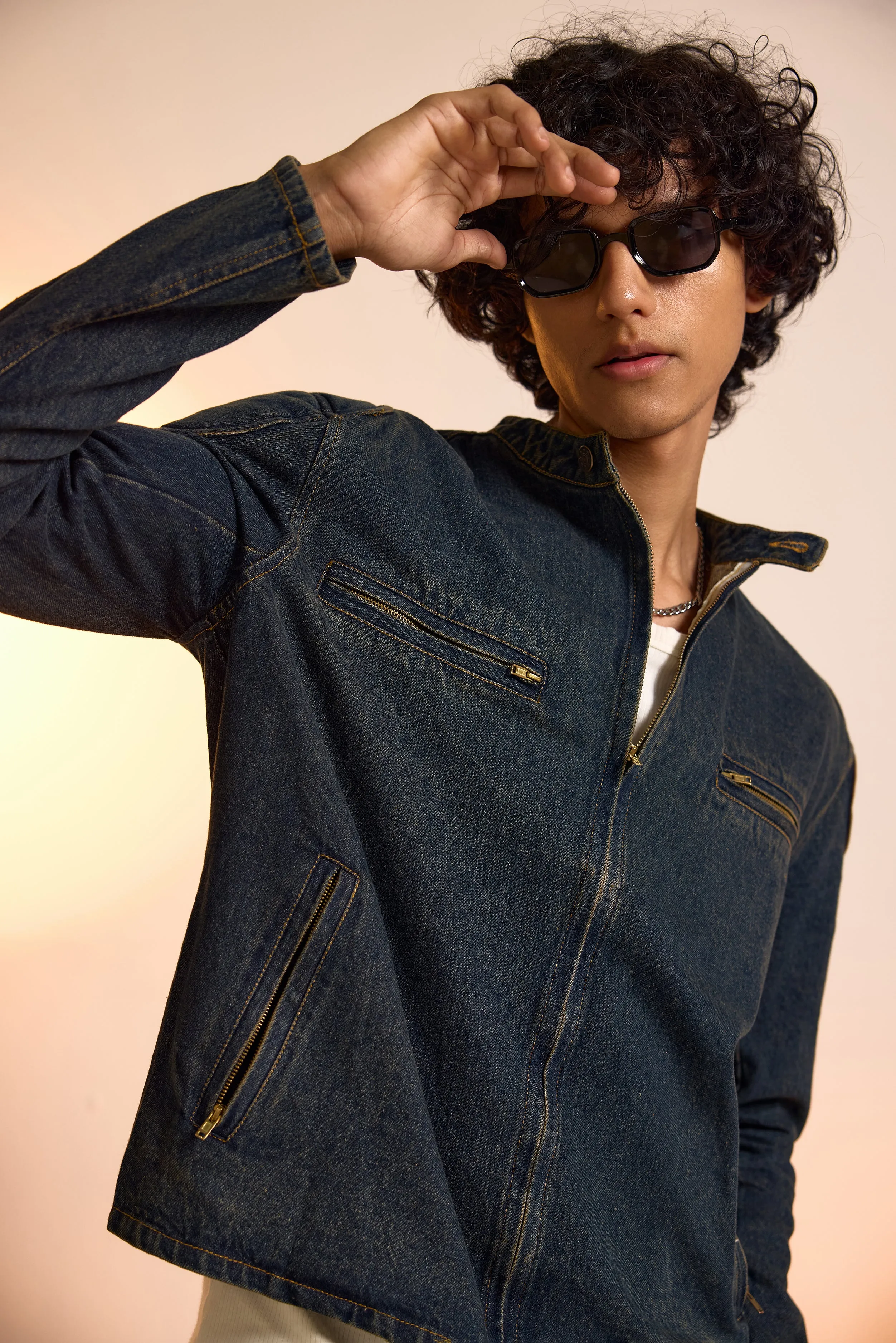 Midnight Biker Denim Jacket-Men
