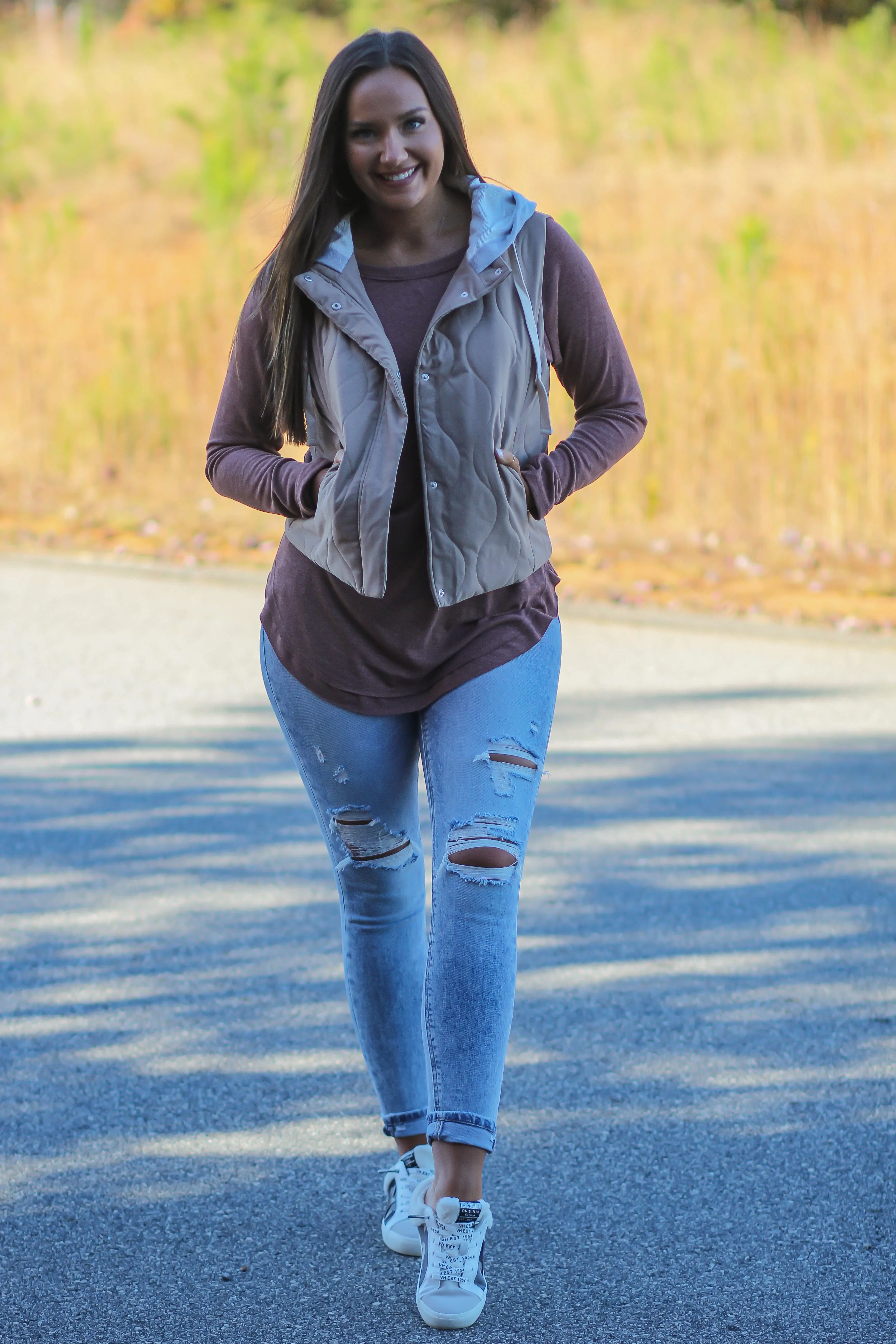 Mocha Quilted Hooded Vest