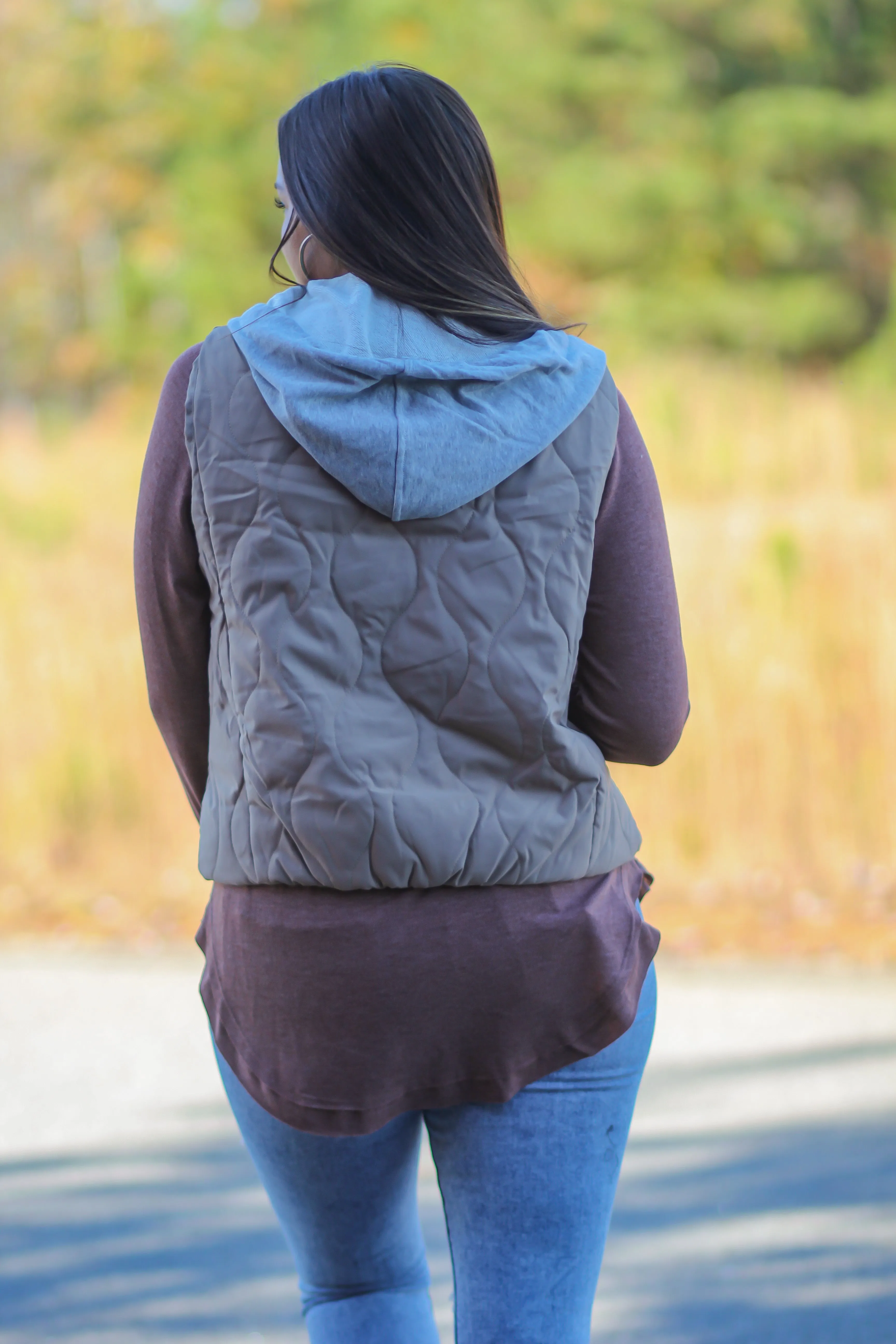 Mocha Quilted Hooded Vest
