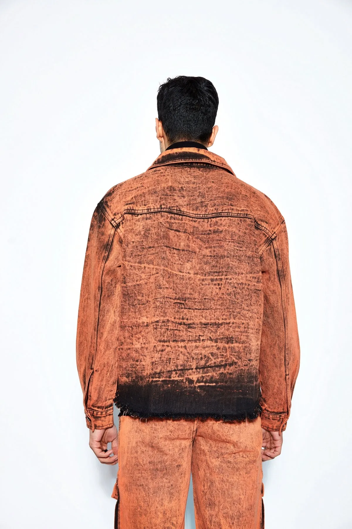 Overdyed Acid Wash Denim Jacket- Orange