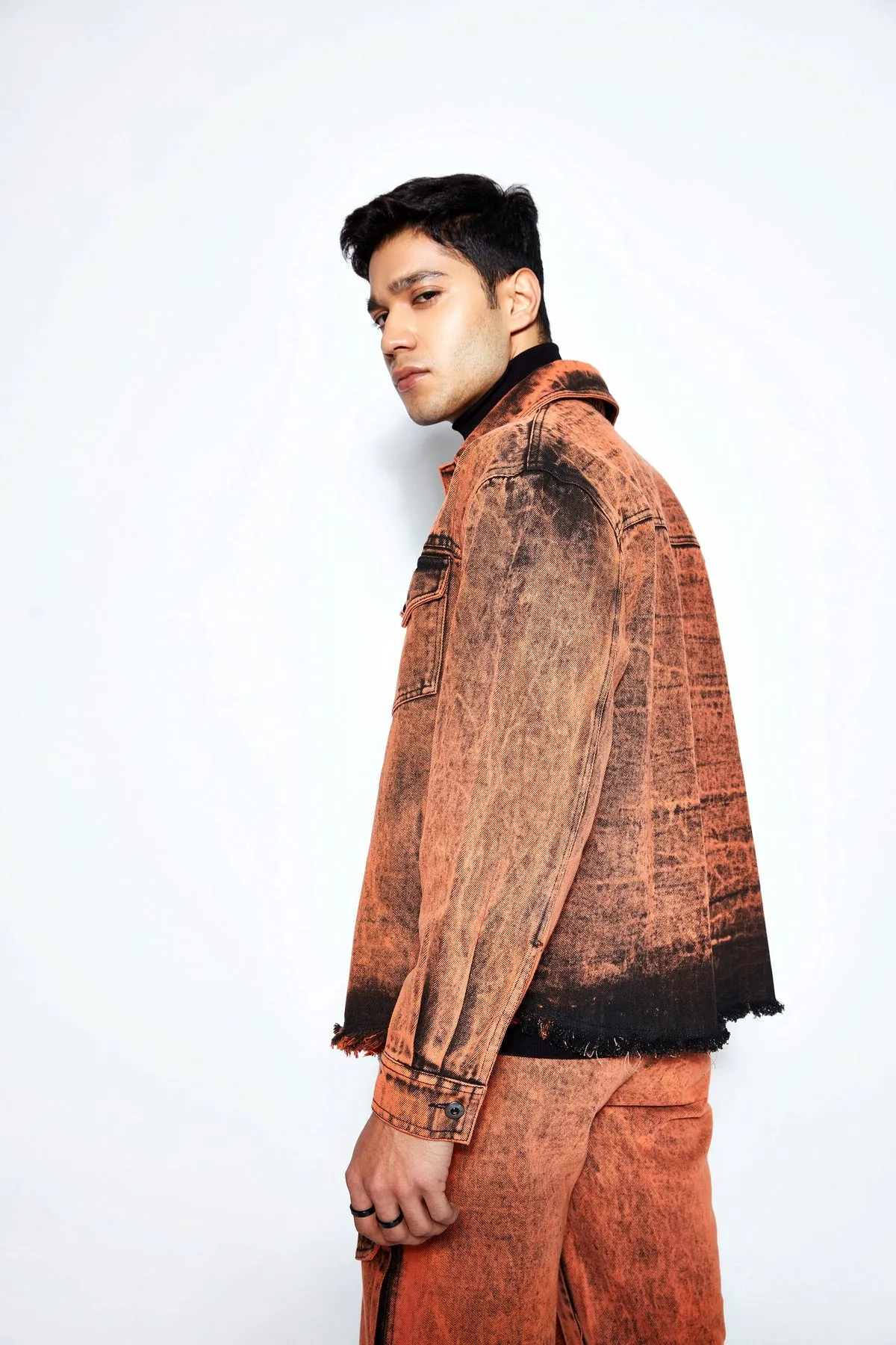 Overdyed Acid Wash Denim Jacket- Orange