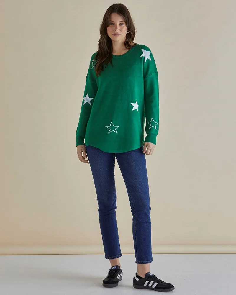 Sophie Knit Jumper - Green Stars