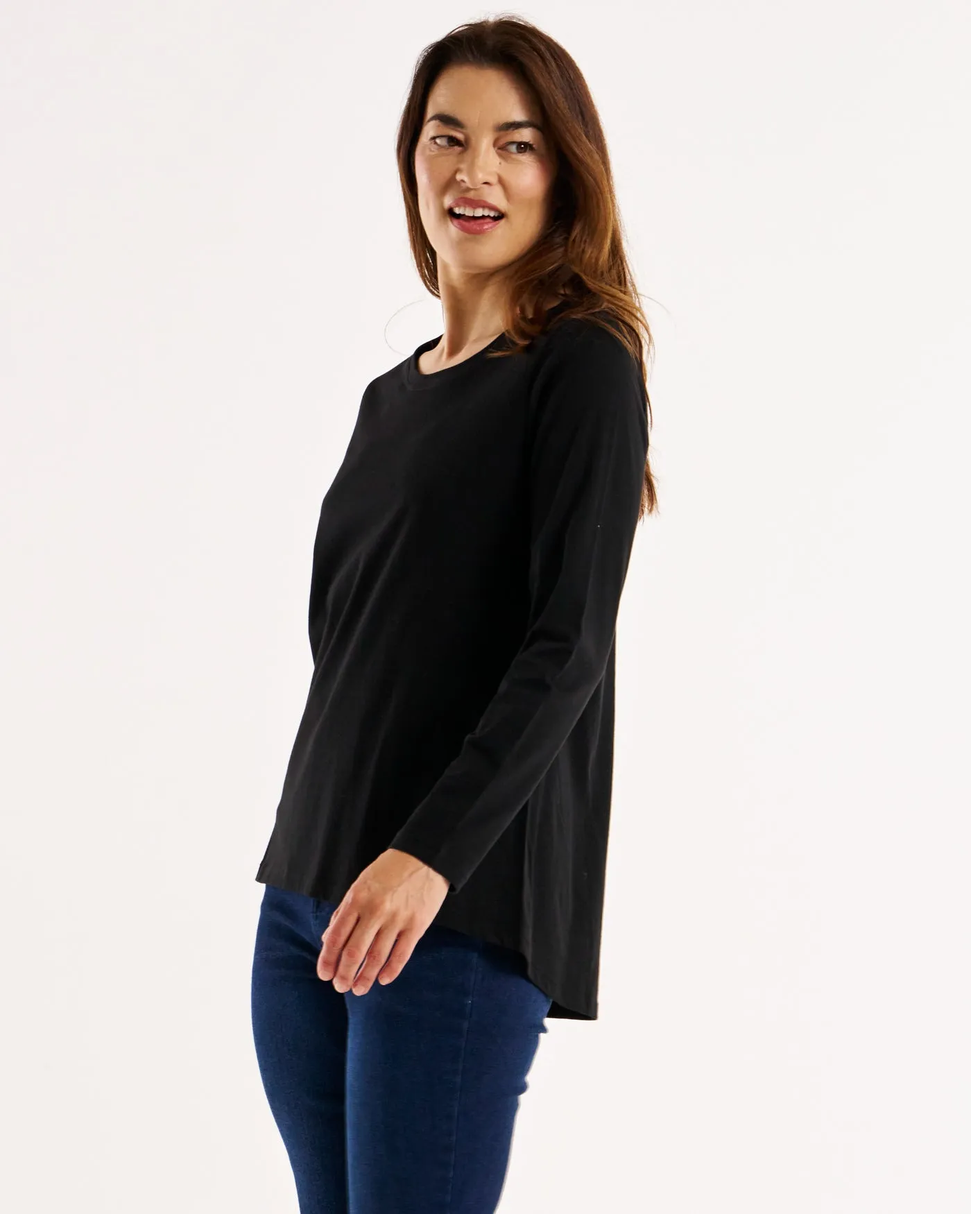 Sydney 100% Australian Cotton Relaxed Trapeze Basic Long Sleeve Tee - Black