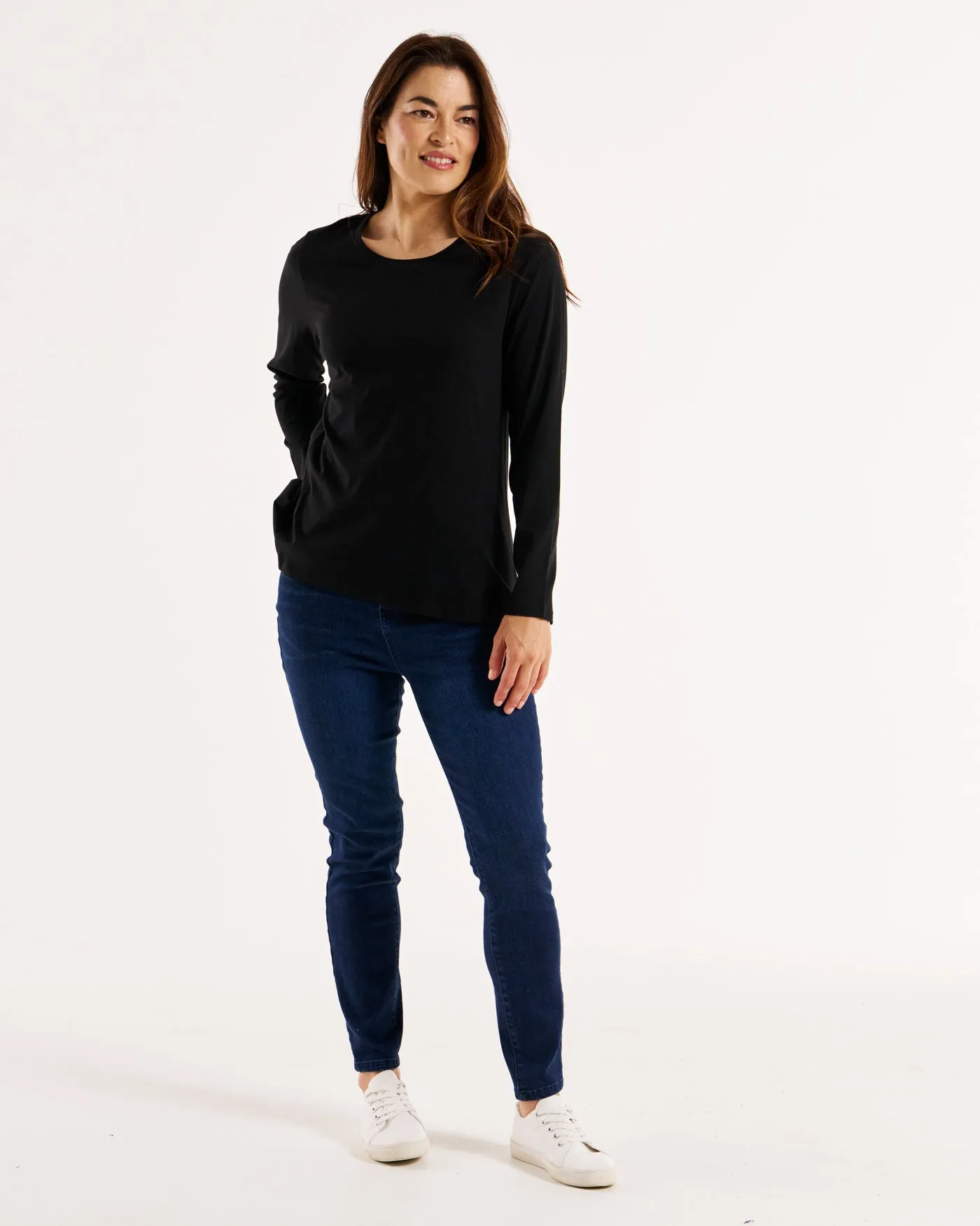 Sydney 100% Australian Cotton Relaxed Trapeze Basic Long Sleeve Tee - Black