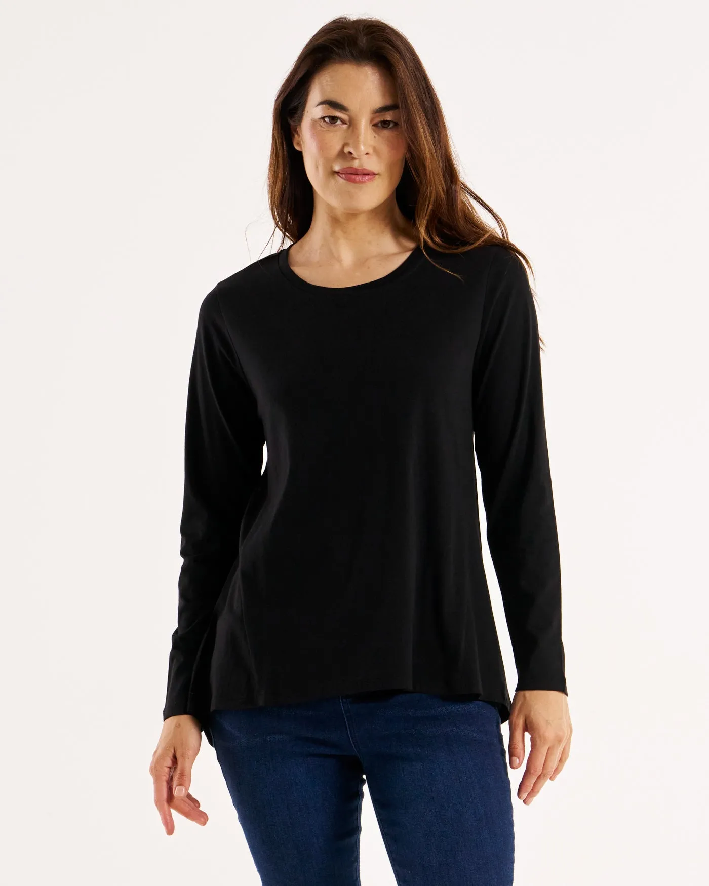 Sydney 100% Australian Cotton Relaxed Trapeze Basic Long Sleeve Tee - Black