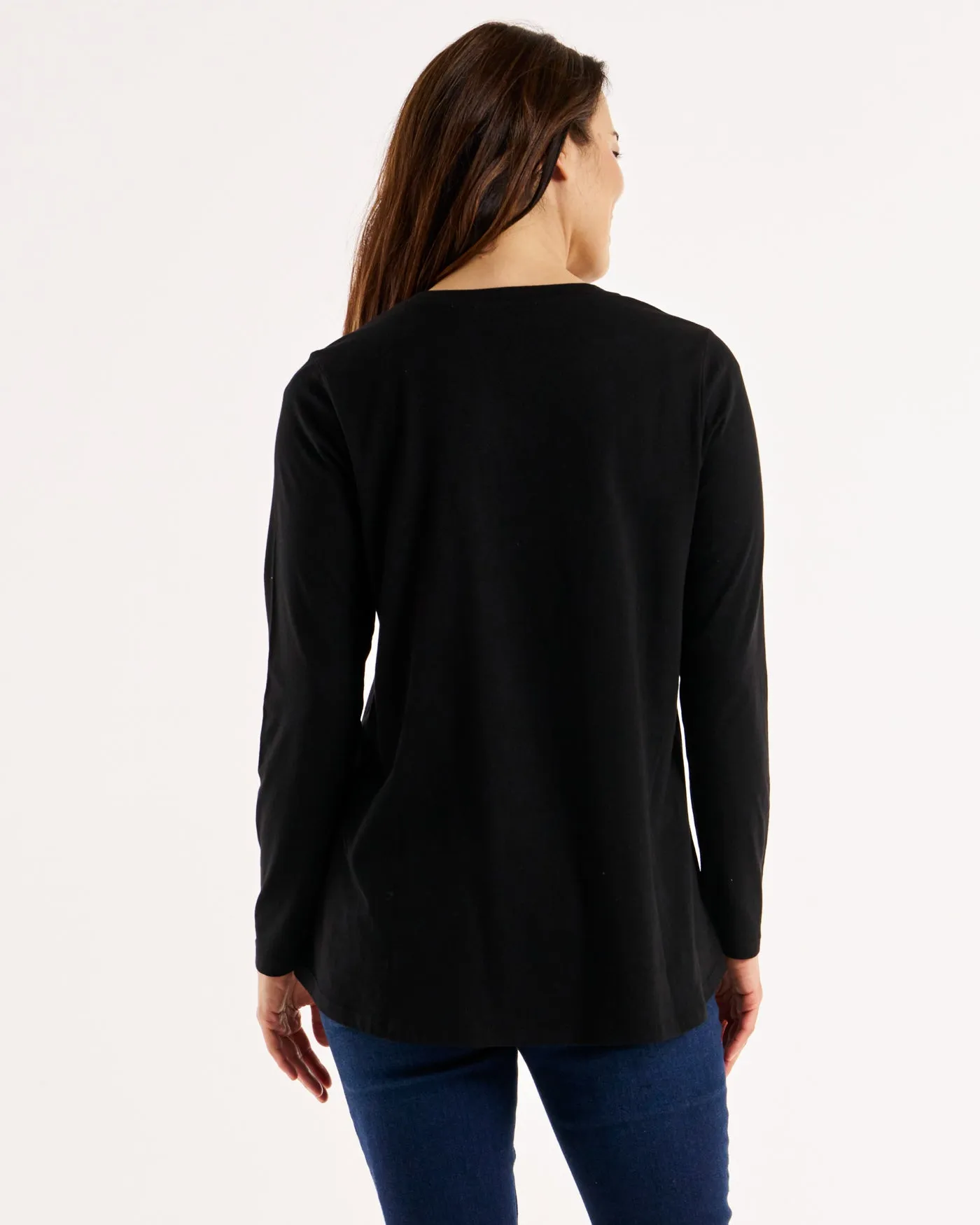 Sydney 100% Australian Cotton Relaxed Trapeze Basic Long Sleeve Tee - Black