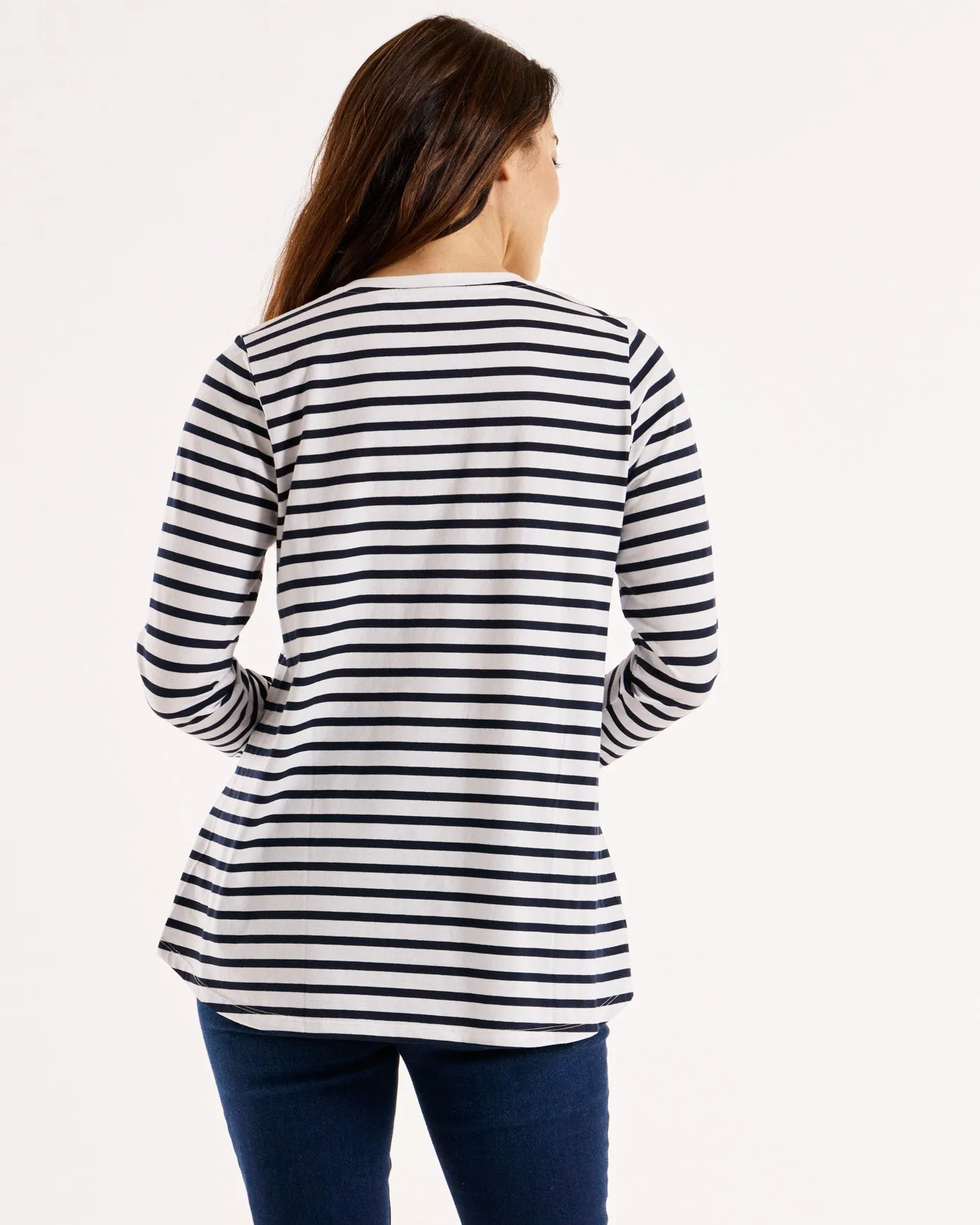 Sydney 100% Australian Cotton Relaxed Trapeze Basic Long Sleeve Tee - Blue/White Stripe