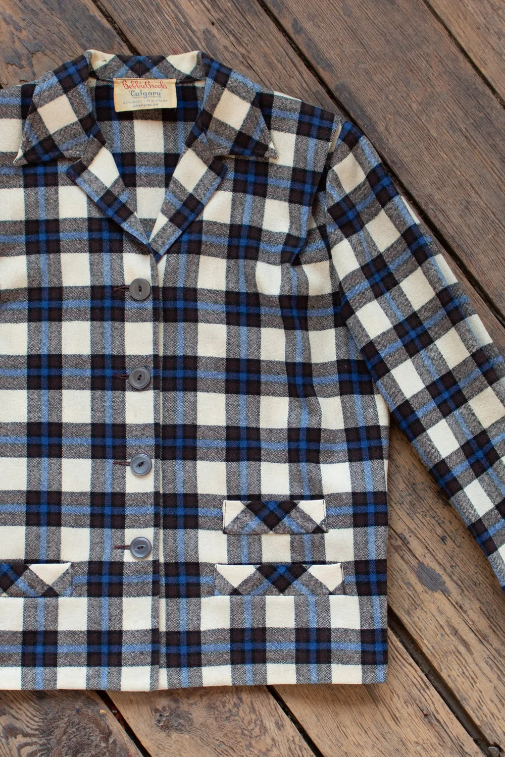 Vintage 1950s Plaid 49er Style Wool Jacket - Medium